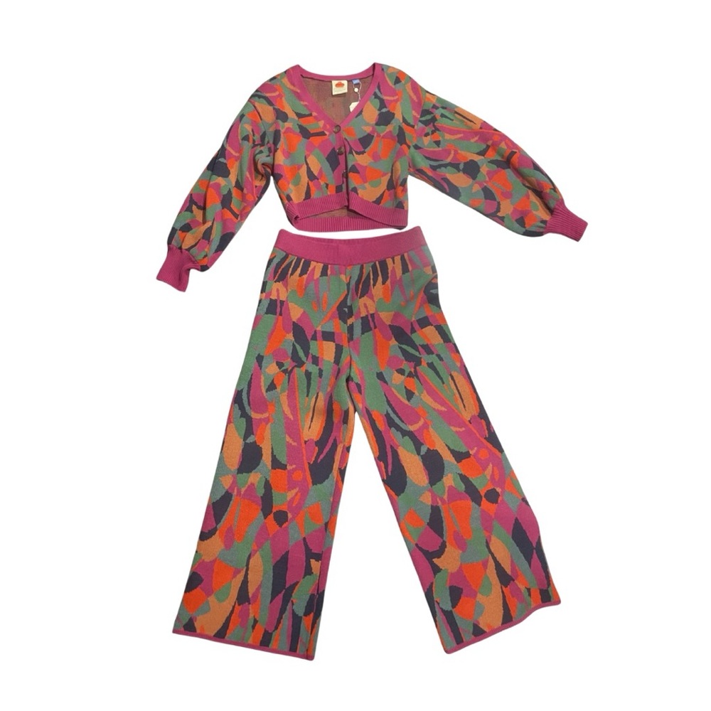 Farm Rio for Anthropologie Consuela sweater set Cropped Sweater Wide Leg Pants